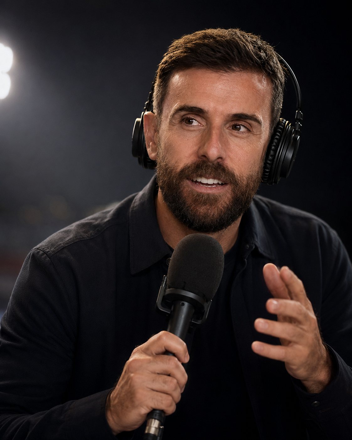 Rubén Martín narrando con auriculares y micrófono